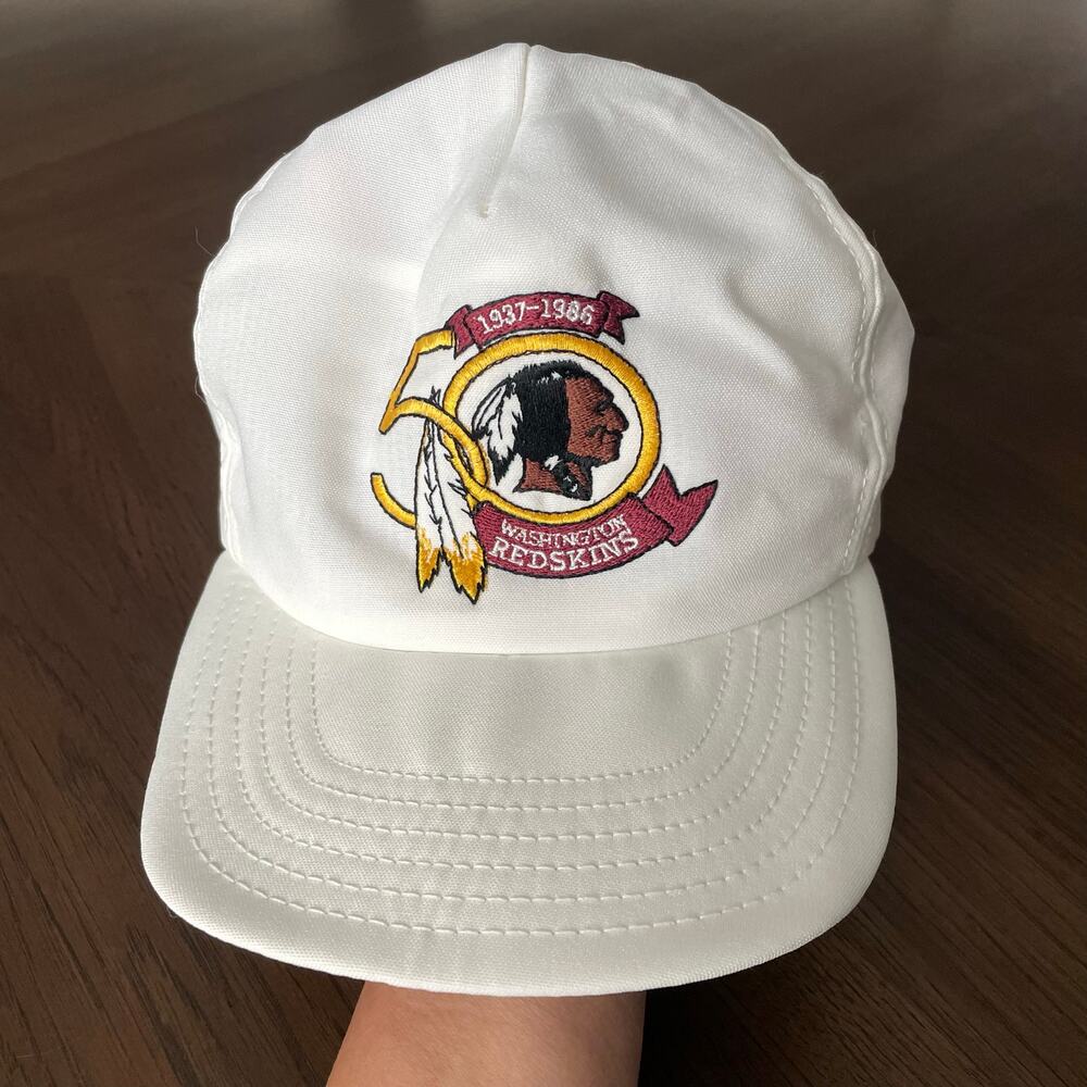 Vintage Washington Redskins 50th Anniversary Hat Embroidered Emblem White READ